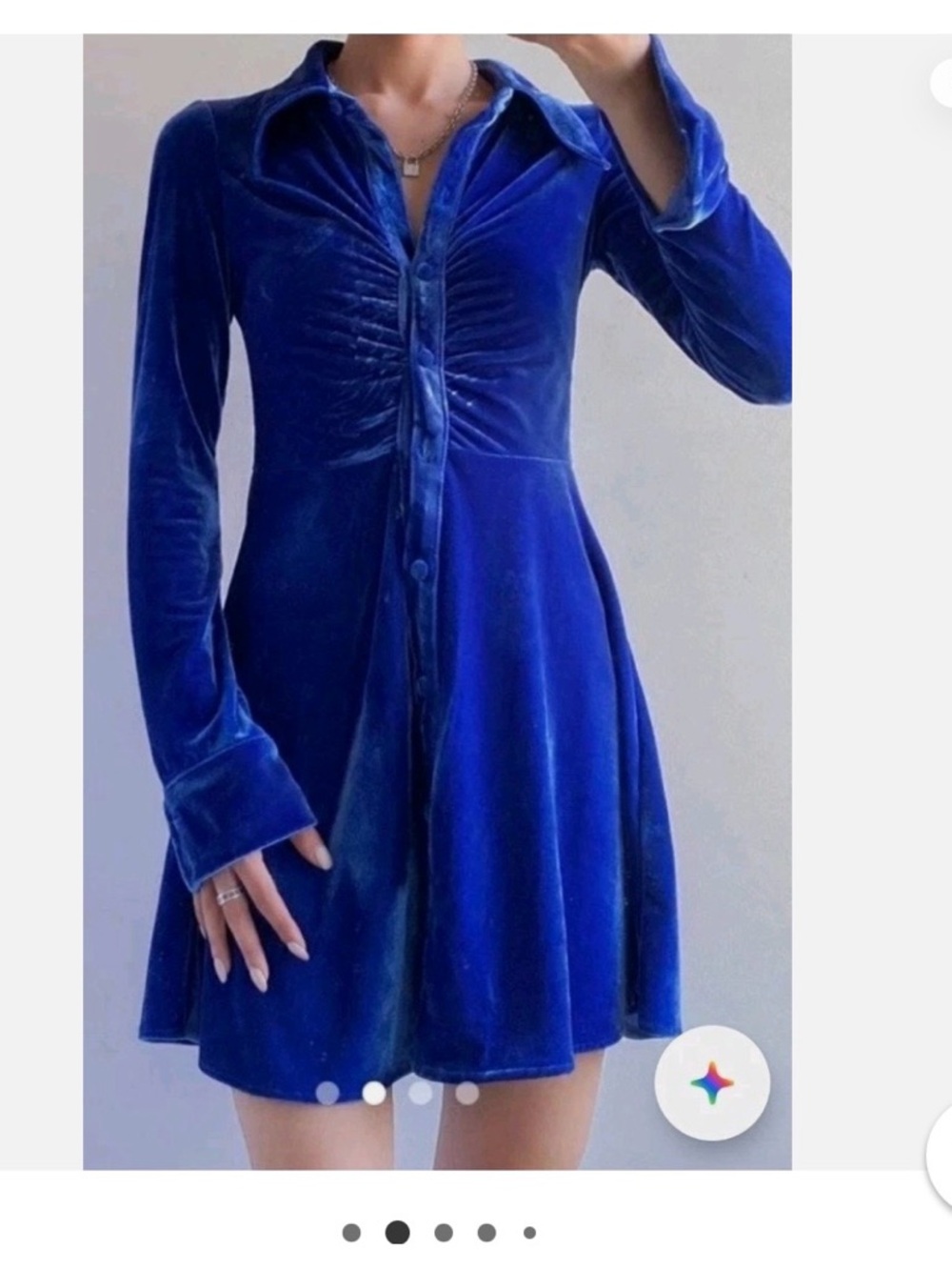Urban Outfitters Royal Blue Velvet Button-Front Mini Dress